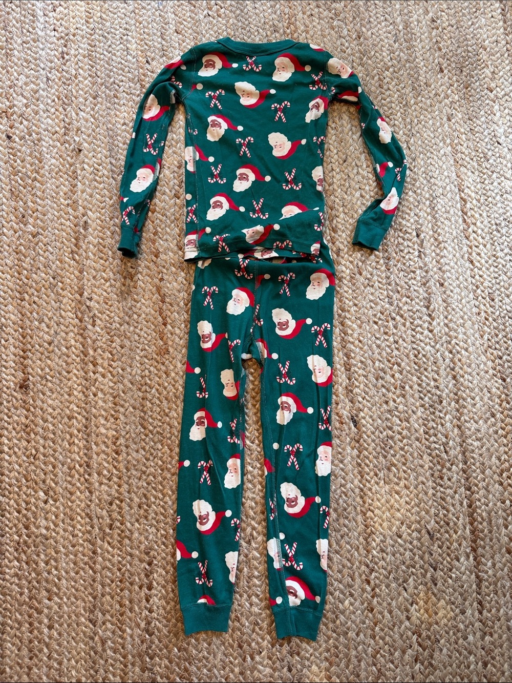 Hanna Andersson Green Santa Candy Cane Kids Pajama Set